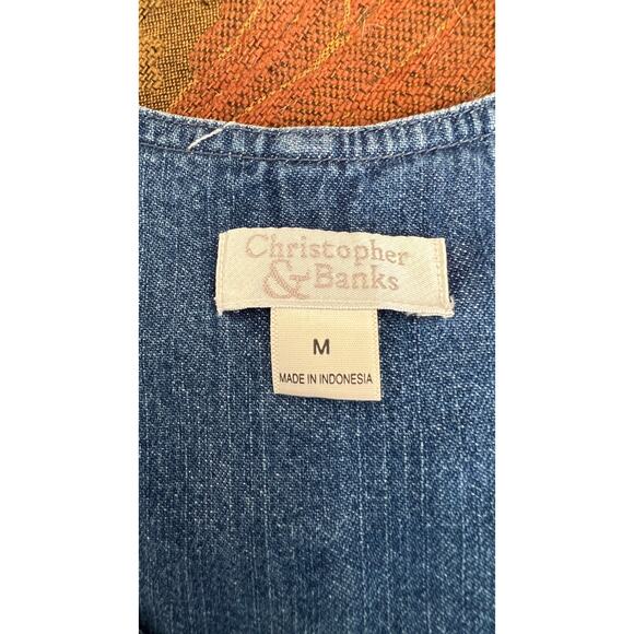 Vintage 90s Christopher & Banks M Denim Jean Midi Dress Embroidered Acorn Fall - Picture 4 of 5